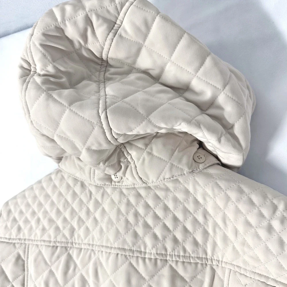Laundry by Shelli Segal Cream Quilted Hooded Mid-Length Jacket Women's Size XL